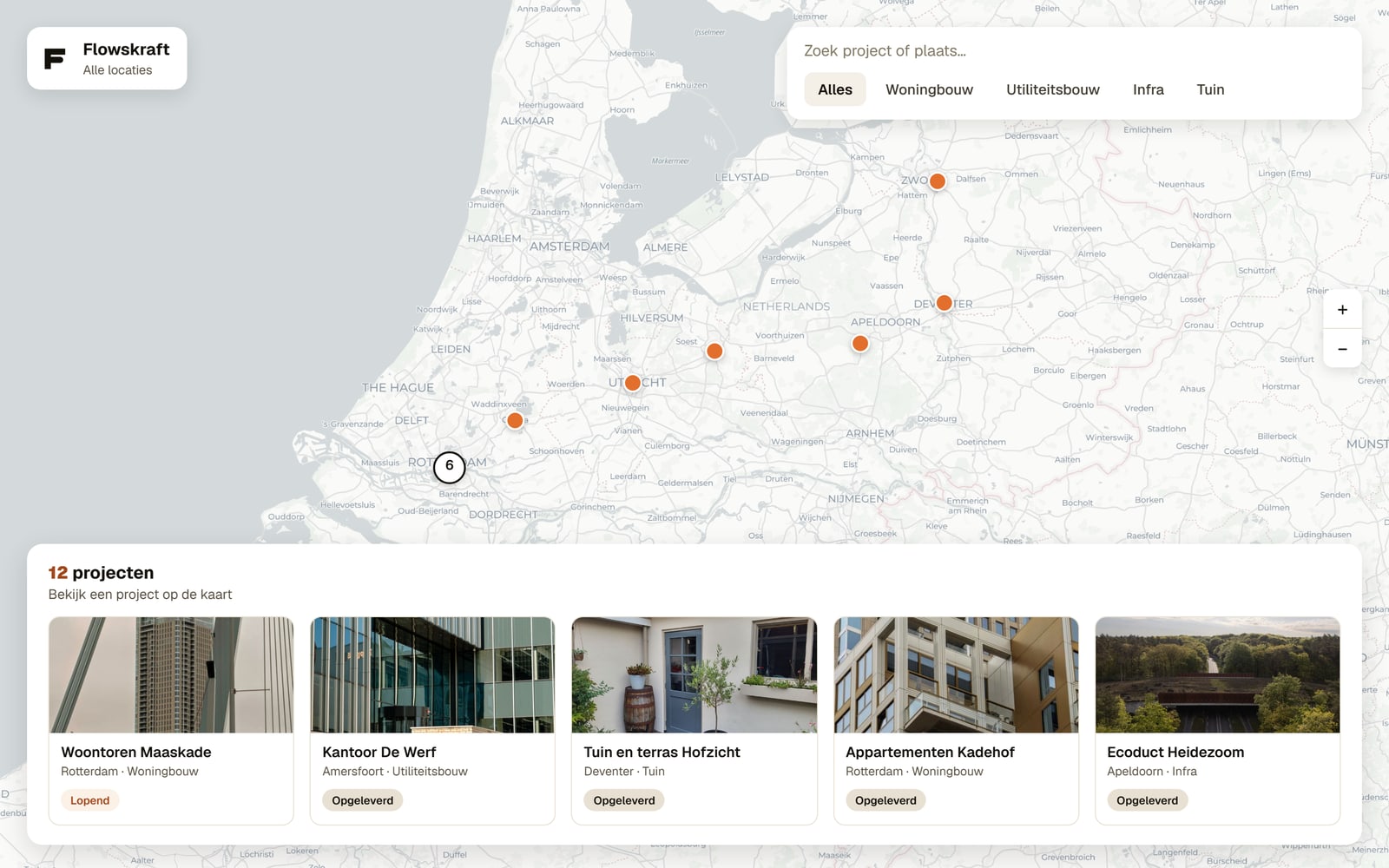 Deelkaart van Flowskraft: kaart met twaalf projecten