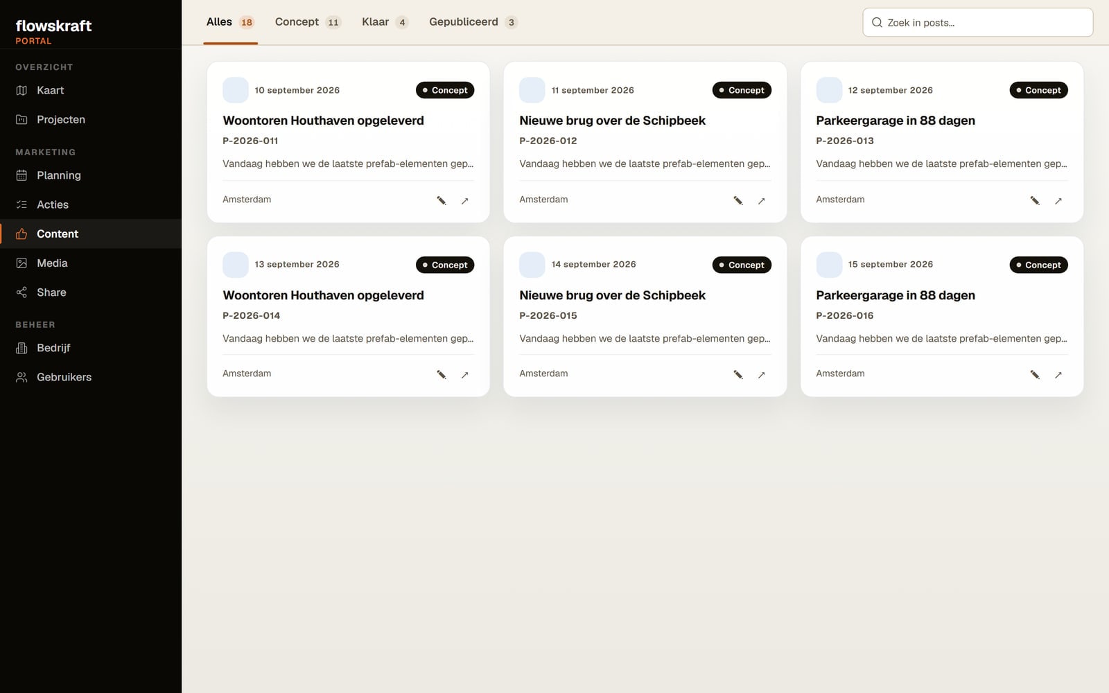 Flowskraft Portal: content met conceptposts