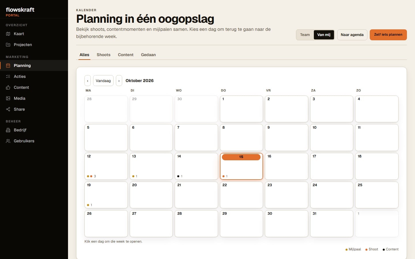 Flowskraft Portal: de planning in maandweergave