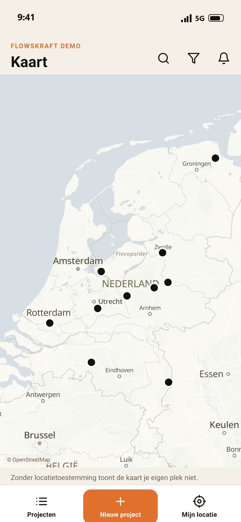 Skraft-app: de kaart met de projecten