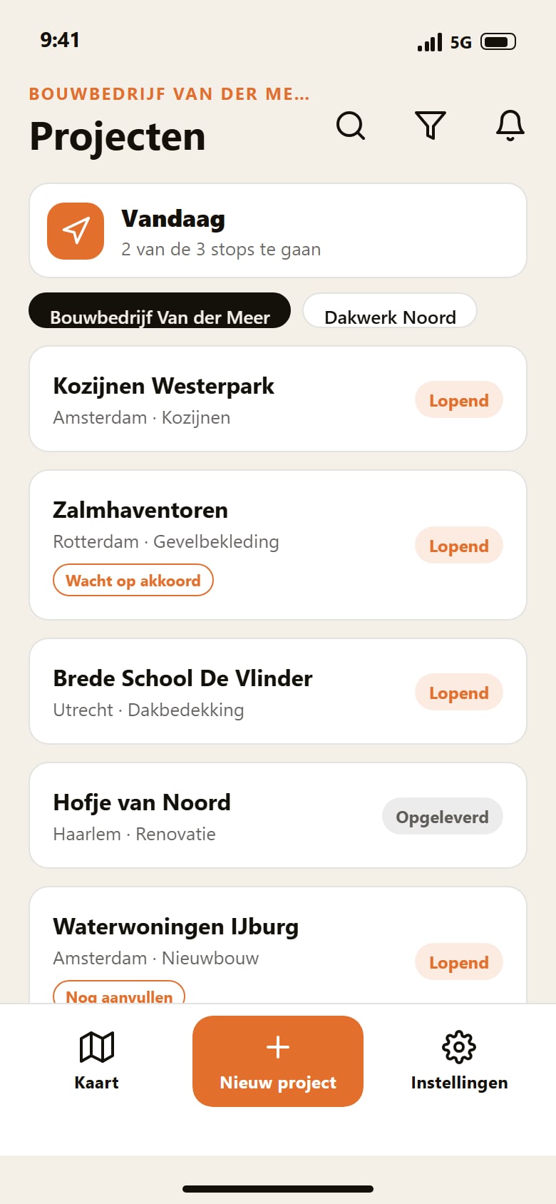Skraft-app: de projectenlijst