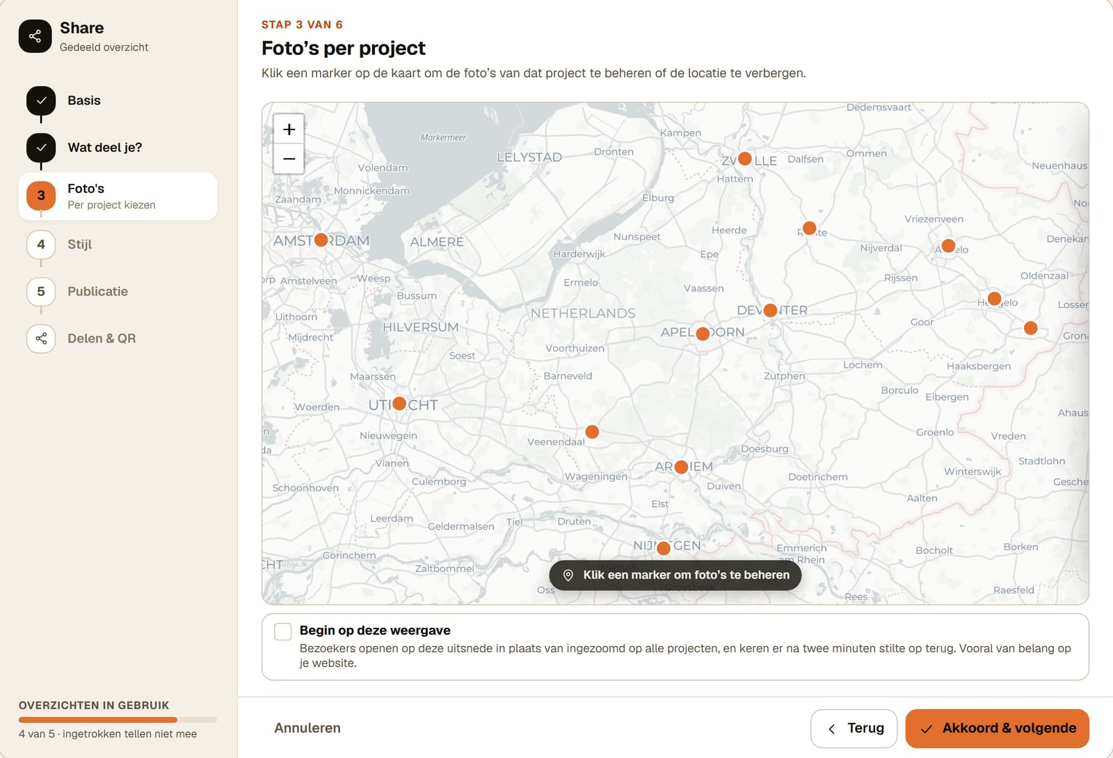 Deelwizard, stap 3: foto’s per project