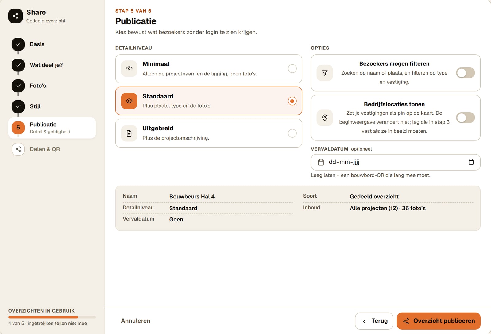 Deelwizard, stap 5: publicatie